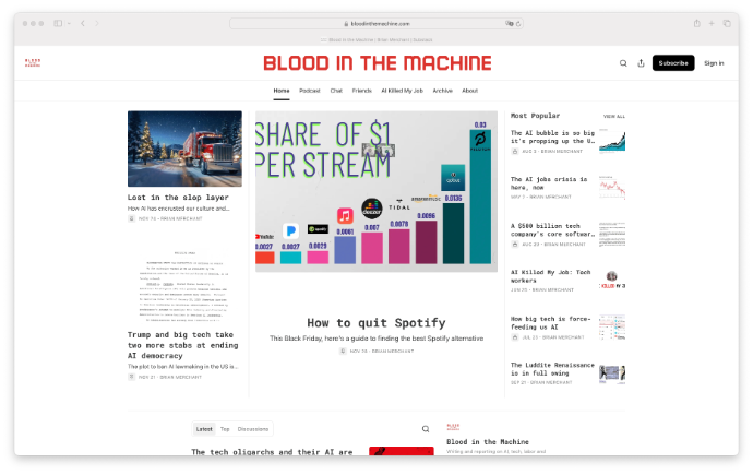 Screenshot www.bloodinthemachine.com