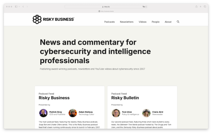 Screenshot Seriously Risky Business Newsletter